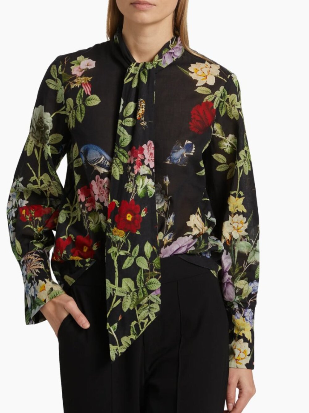 ALICE + OLIVIA Lloyd Floral Slit Sleeve Blouse in Venus Floral - Size Large -NWT - Picture 2 of 8